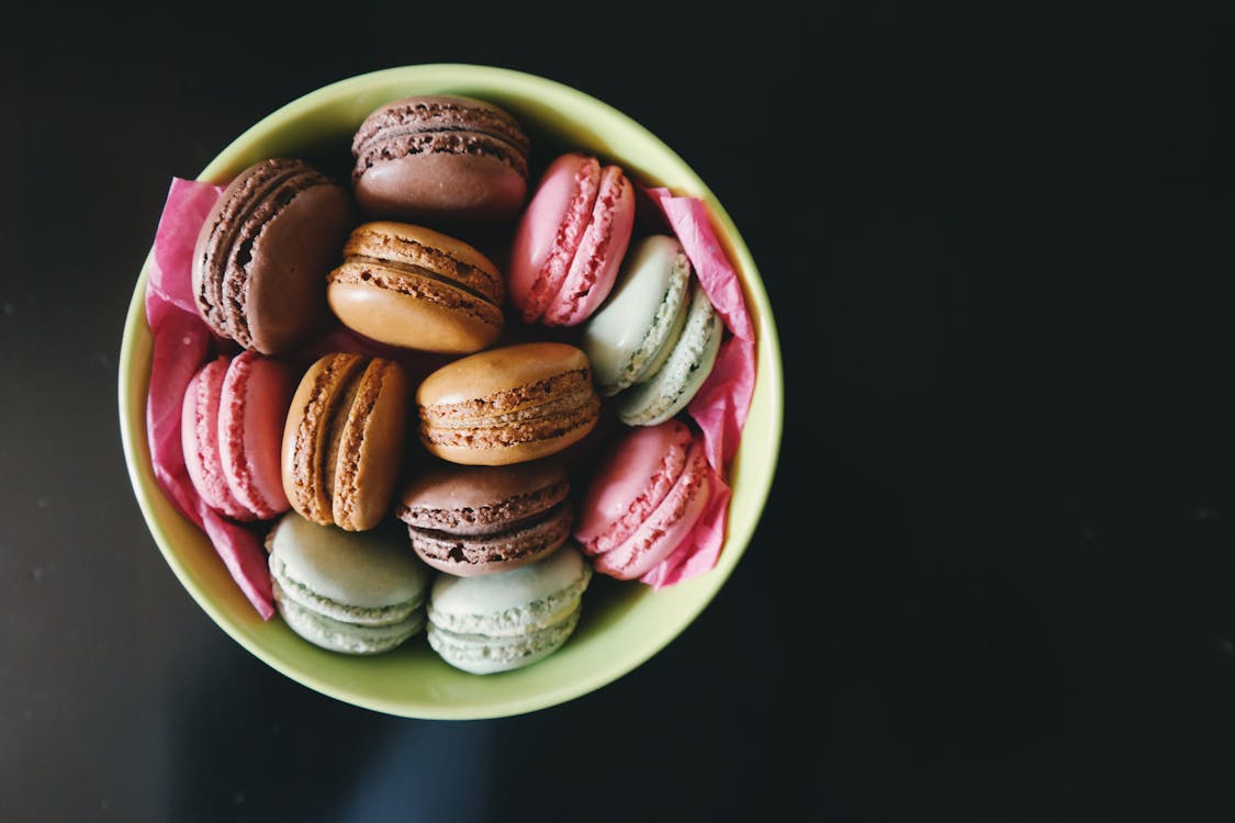 Colorful French macarons, iconic French patisserie pastries